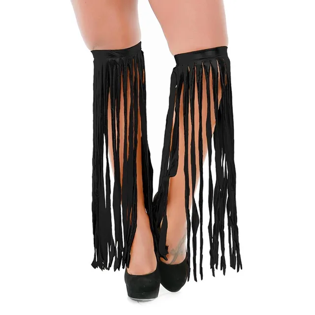 Sexy Women Metallic Shiny Body Tassel Leg Warmer Bands Elastic Ribbed Top Rave Stripper Dance