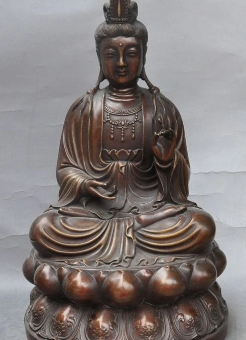 

16" chinese buddhism bronze seat lotus goddess guanyin bodhisattva buddha statue