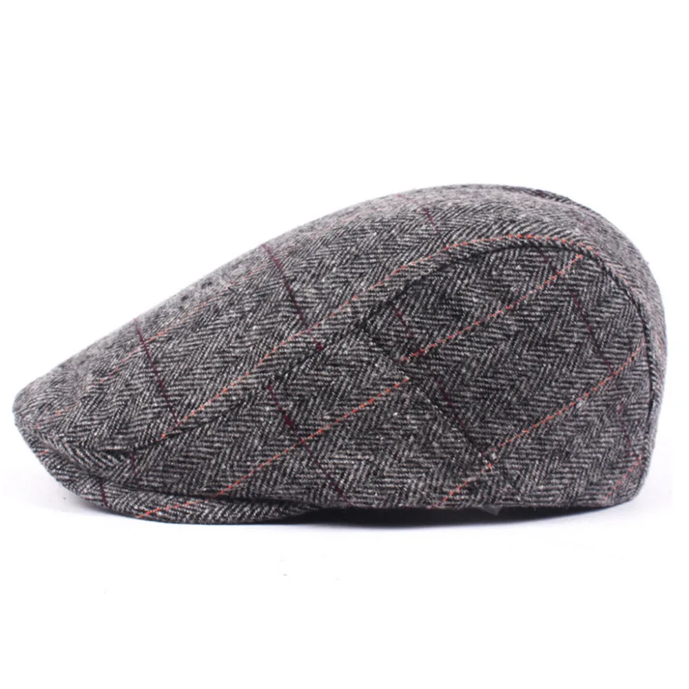 

Black Grey Herringbone Newsboy Baker Boy Tweed Flat Cap Mens Gatsby Hat L0318