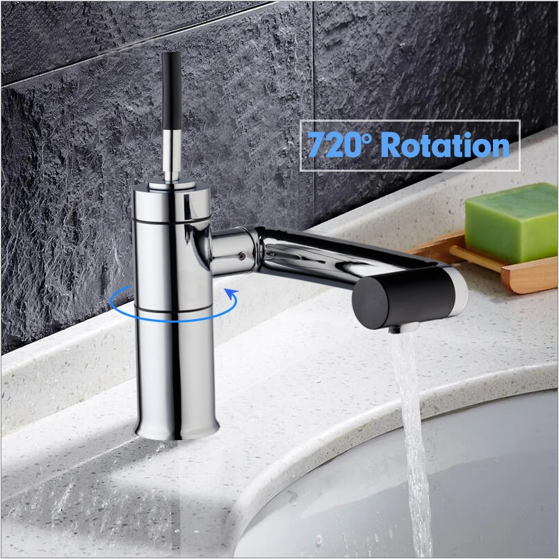 Luxury Kitchen Bathroom Waterfall Polished Chrome ORB Finished 360 Swivel Faucet Tap Mixer Basin Sink