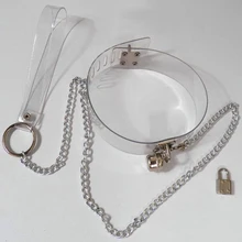 Прозрачный кожаный ошейник с заклепками, поводок для связывания шеи, металлическое кольцо для женщин, мужчин, взрослых, игровые игрушки, новинка, секс-товары