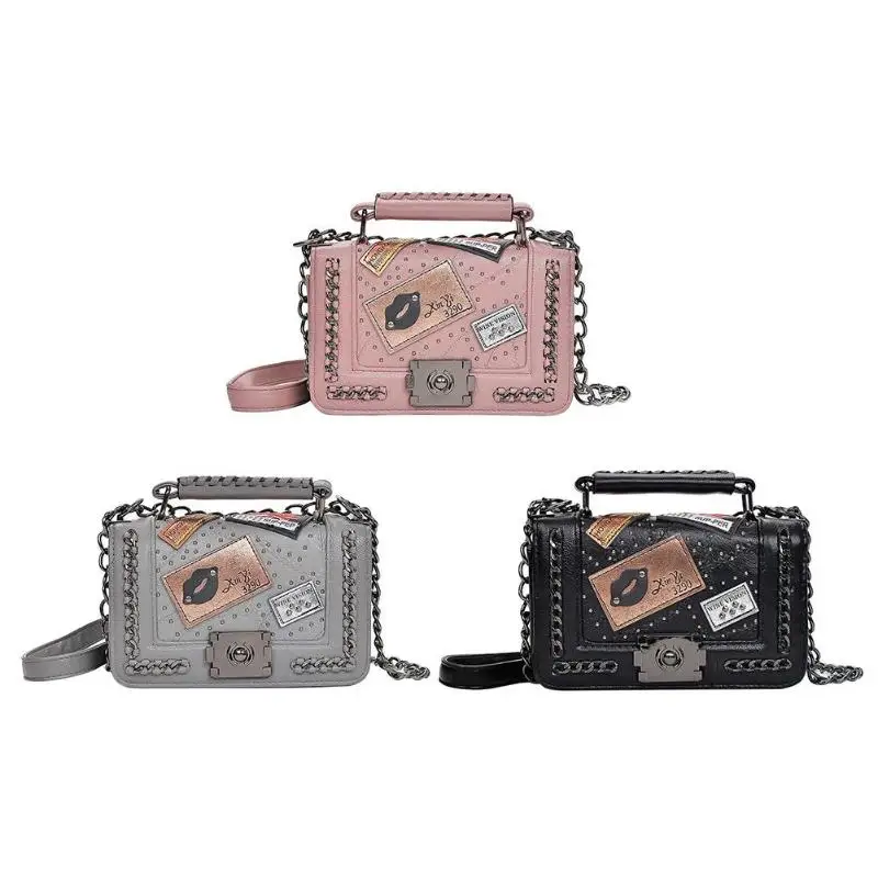 

Vintage Women Chain Messenger PU Bag Rivet Small Crossbody Shoulder Handbag Leather Shoulder Bag