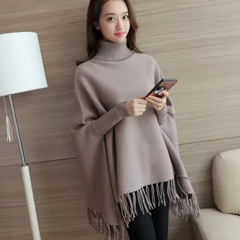 

Fashion 2019 Autumn And Winter new Korean high collar fringe women's sweater shawl