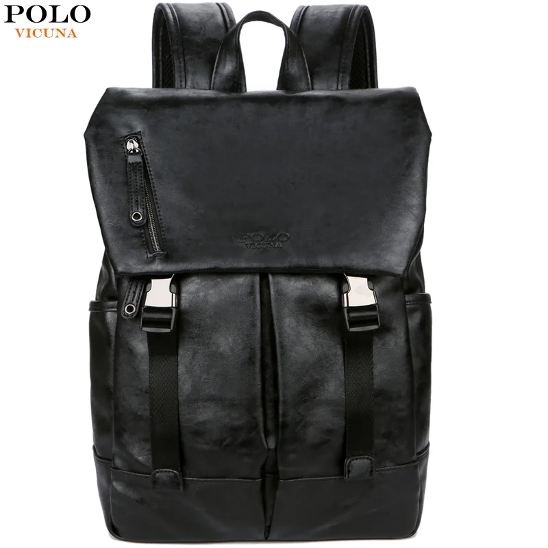 

VICUNA POLO Anti-theft Large Capacity Men Day Backpack Bag Black Brand Men's School Backpack Soft Leather Man Travel Backpack