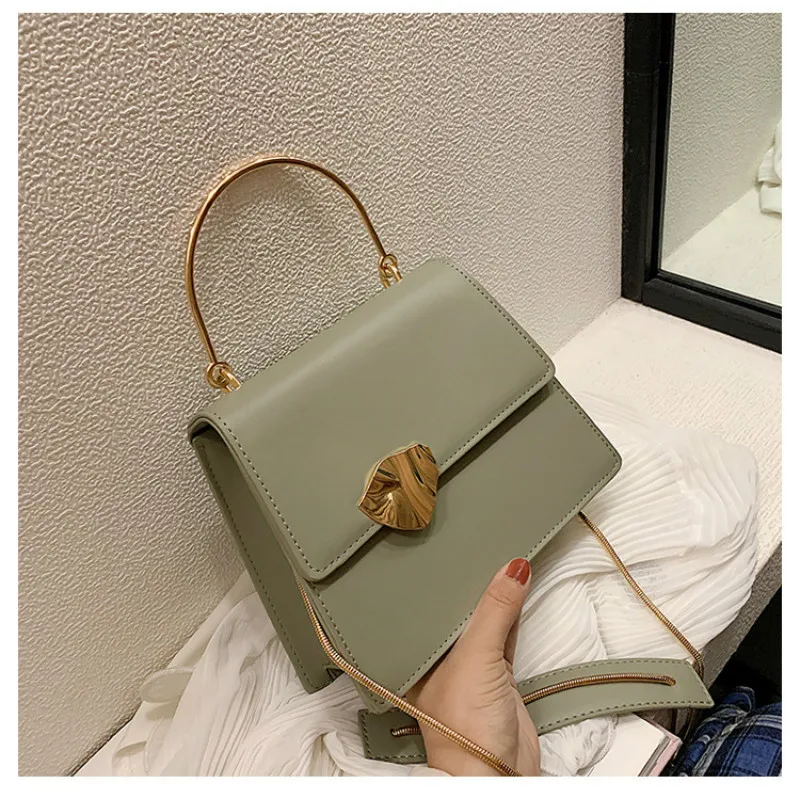 

Women Brand Designer Flap Metal Round Ring handle Handbag Lock Female 2019 New Fashion Chain Messenger Small Square tote Bag