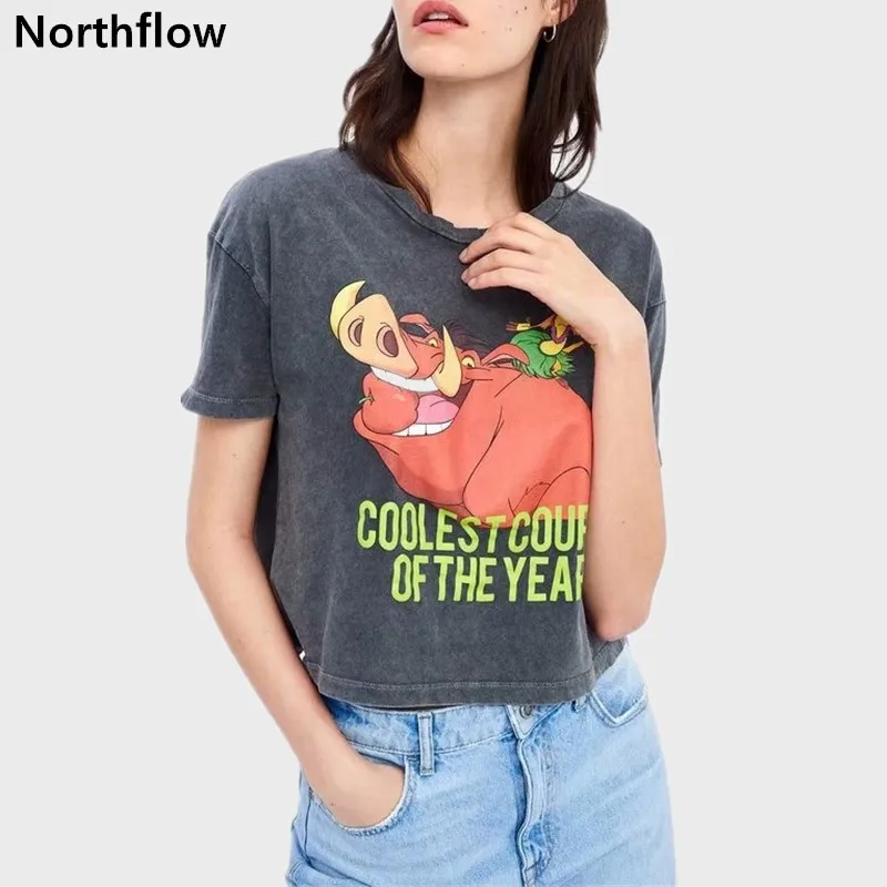 Northflow/2019 летняя футболка Топ для женщин повседневная с круглым вырезом рисунком
