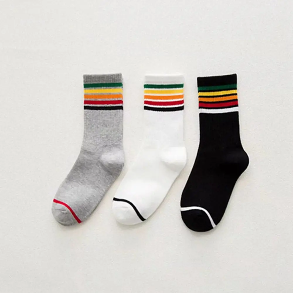 

New 1 Pair Women Black White Leg Sock Autumn Winter Thigh High Socks Rainbow Stripe Wind Sport Socks hosiery Striped High Socks