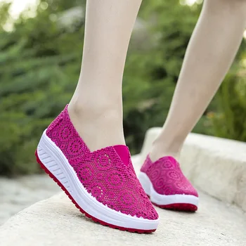 

Thick Platform Shoes Increased Breathable Leisure Shoes Rocking Shoes Zapatos Bajos De Mujer Lace Openwork Female Sneaker