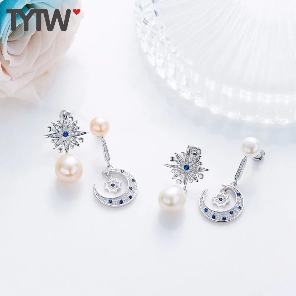 

TYTW 925 Sterling Silver White Gray Shell Pearl Fashion Earrings Women Jewelry Customize Fresh Water Pearl Korea Earring