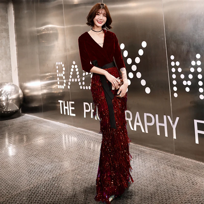 weiyin Green Velvet Evening Dresses Long Mermaid V-Neck Formal Dress Sequined Abendkleider Women robe de soiree longue WY1262 weiyin Green Velvet Evening Dresses Long Mermaid V-Neck Formal Dress Sequined Abendkleider Women robe de soiree longue WY1262