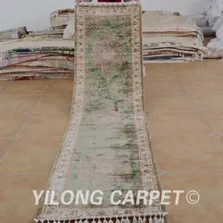 Yilong 2,5 10 "Персидский Шелковый ковровой дорожкой зеленый изысканный ручной работы Восточный ковер ruuner (1741)