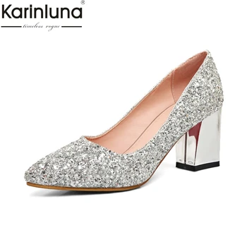 

Karinluna new arrivals dropship plus size 32-43 Bride bridesmaid wedding women shoes woman pumps high heels bling pumps shoes
