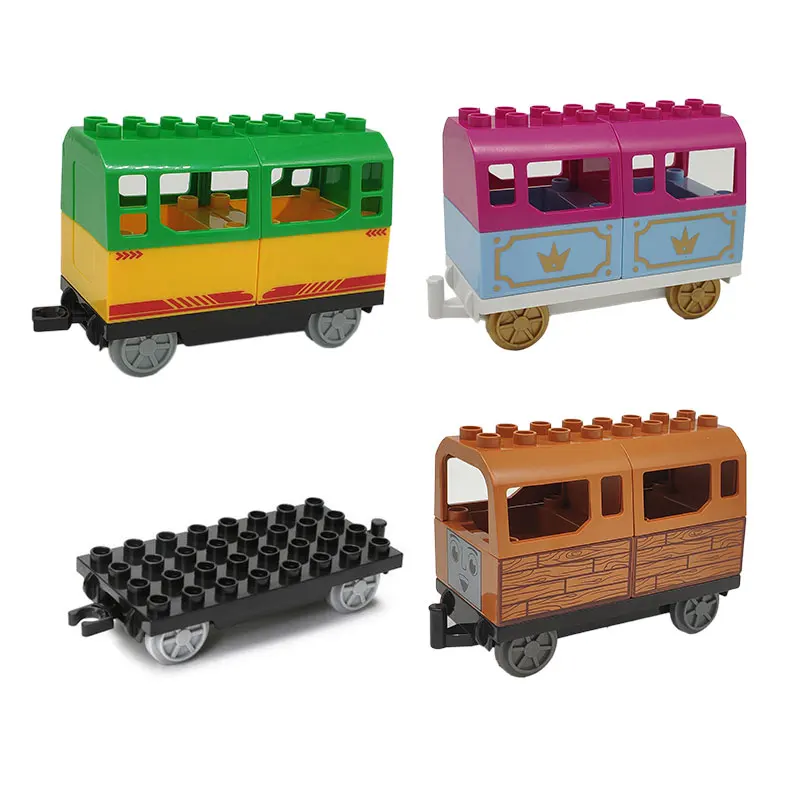 Большие строительные блоки трек Электрический поезд автомобили трейлер доска дерево синий зеленый автомобиль совместим с Duplo игрушка для детей DIY подарок