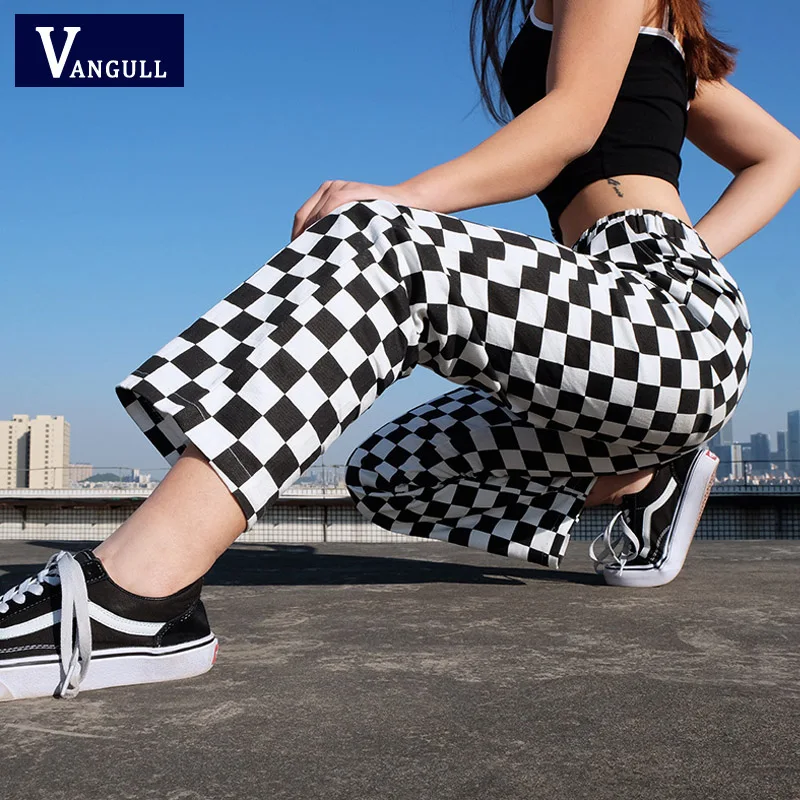 Vangull Pantalon à carreaux femmes taille haute à carreaux droit lâche Sweat Pantalon décontracté mode Pantalon Pantalon Femme pantalons de survêtement
