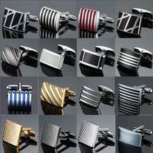 Медь качество эмаль квадратные полосы золото серебро черный цветок Запонки Лидирующий бренд Мужская французская рубашка Запонки