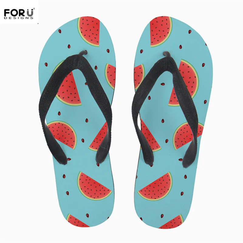 

FORUDESIGNS Hot Fashion Girls Summer Beach Water Flip Flops Fruits Watermelon Banana Coconut Print Rubber Slippers Women's Shoes