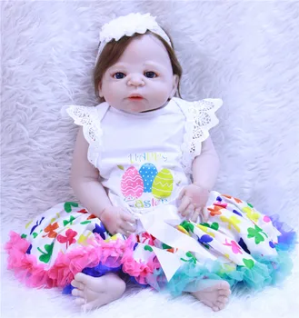 

Lovely bebe girl reborn 23" full body silicone reborn dolls for children gift princess dolls rooted hair bonecas reborn