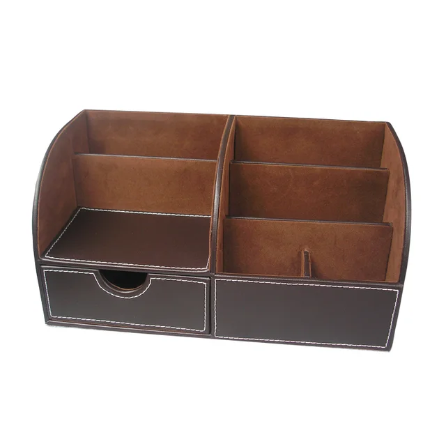 6 Slots Half PU Leather Office Desk Organizer Desktop Stationery Storage Box Pen Holder  Organizer For Office