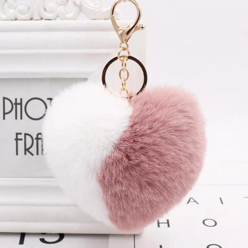 

10pcs/lot Girls Fashion Jewelry Keychains Plush Two-tone Heart Ornament Key Chains Key Ring For Women Bags Decoration