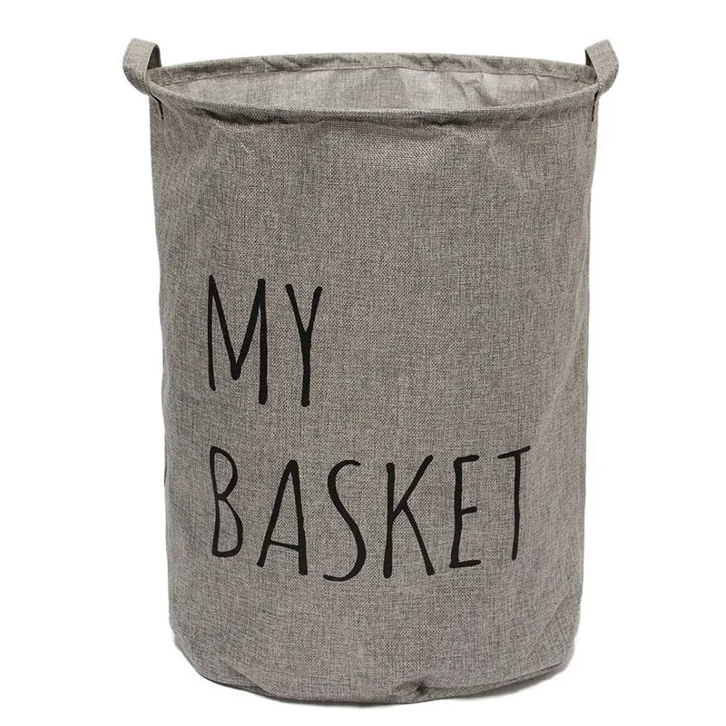 Big Cotton Linen Storage Bags Foldable Round Laundry Basket Hamper