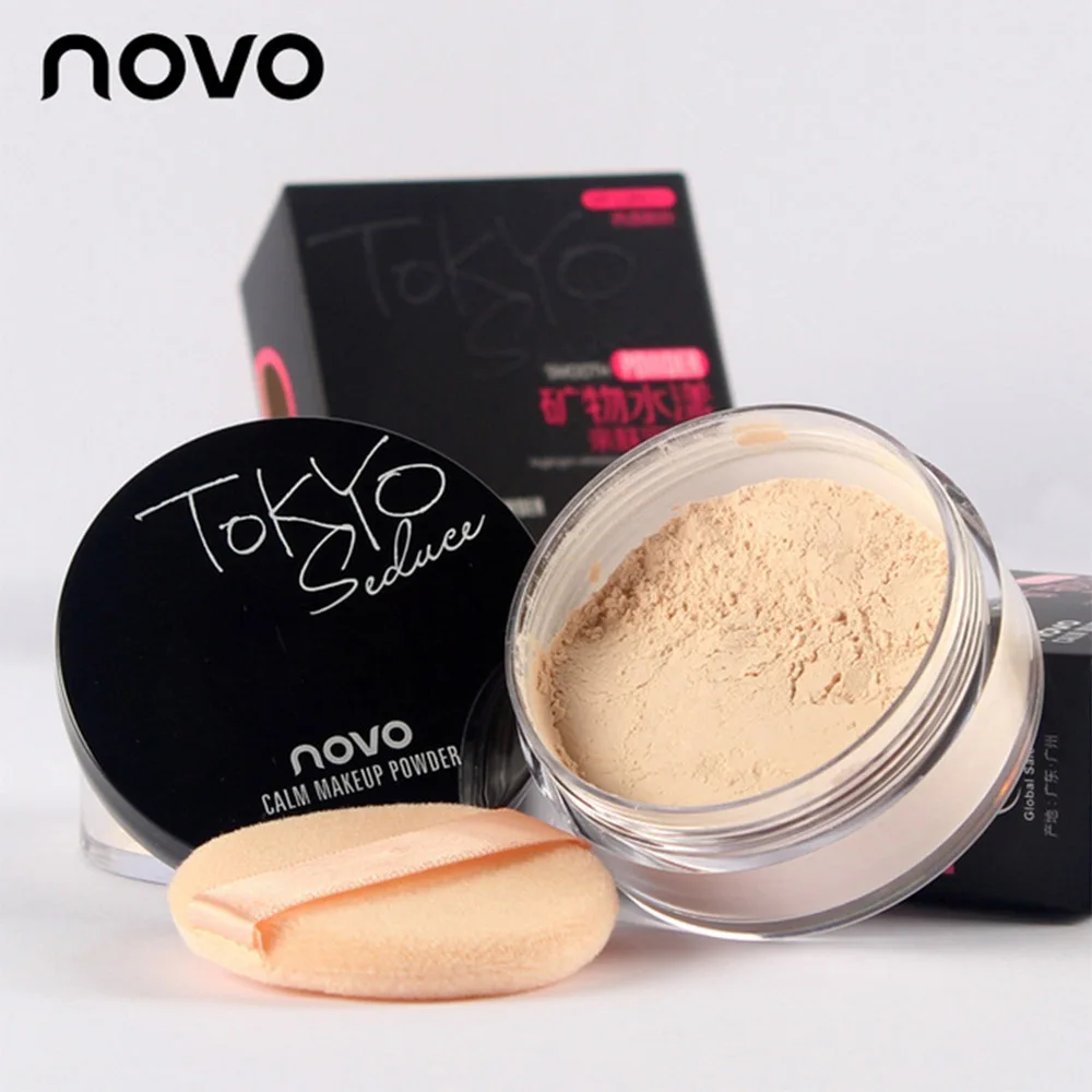 

NOVO New 4 Colors Smooth Loose Powder Makeup Transparent Finishing Powder Waterproof Cosmetic For Face Finish Setting With Puff