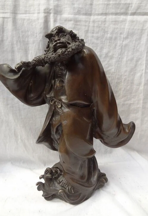 

14" Chinese Pure Bronze Stand Preacher Joss Dharma Budhidharma Buddha Statue