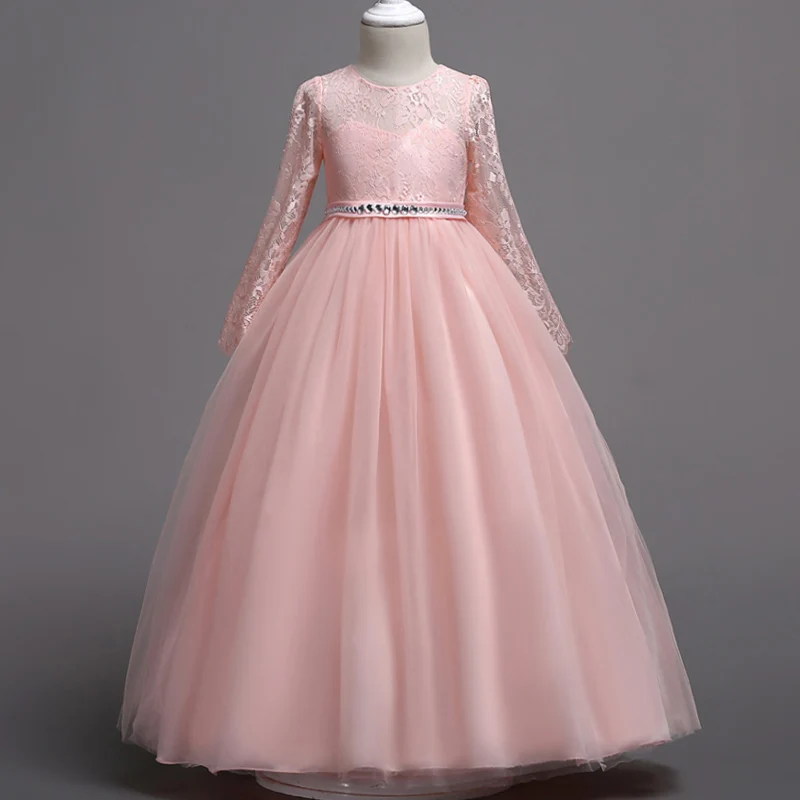 KEAIYOUHUO свадебное платье Элегантное летнее принцессы Девушки Макси платье кружево Vestido костюм для детей вечерние платья одежда девочек - Цвет: Pink