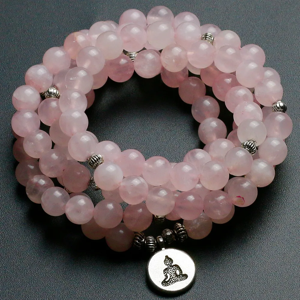 Дизайн Розовый кварц Йога браслет женский Натуральный Камень Роза Кристалл браслет с цветком лотоса ожерелье ювелирные изделия Прямая поставка