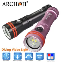 ARCHON водонепроницаемый 100 м Дайвинг фонарик видео пятно света белый красный CREE светодиодный 1300 ЛМ 110/30 градусов подводный фонарик