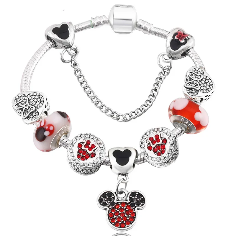 Sonykifa, Прямая поставка, серебряный браслет-цепочка в виде змеи, Детский милый браслет с Микки, Минни, пандоро, женские рождественские украшения