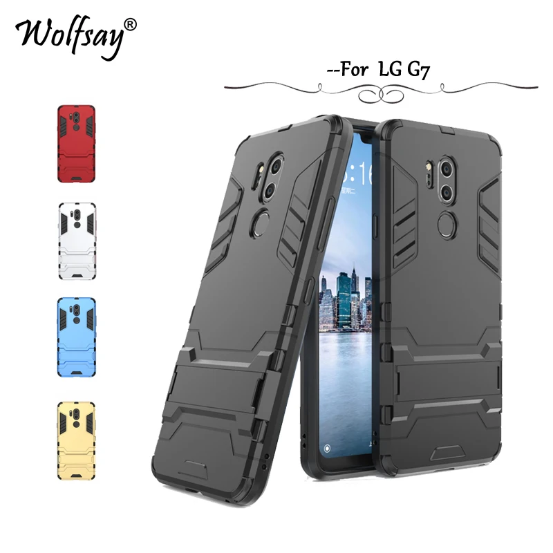 

Wolfsay Cover For LG G7 Case Slim Robot Armor Rubber Capa FOR Phone Case LG G7 ThinQ Cases for LG G7 2018 G710 Kickstand Fundas