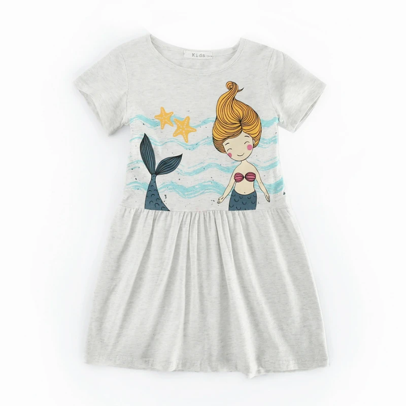 

Girls Dress Summer Style Print Mermaid Cotton Children's Short Sleeve Clothes Cartoon Baby Costume Baby Girl Vestidos