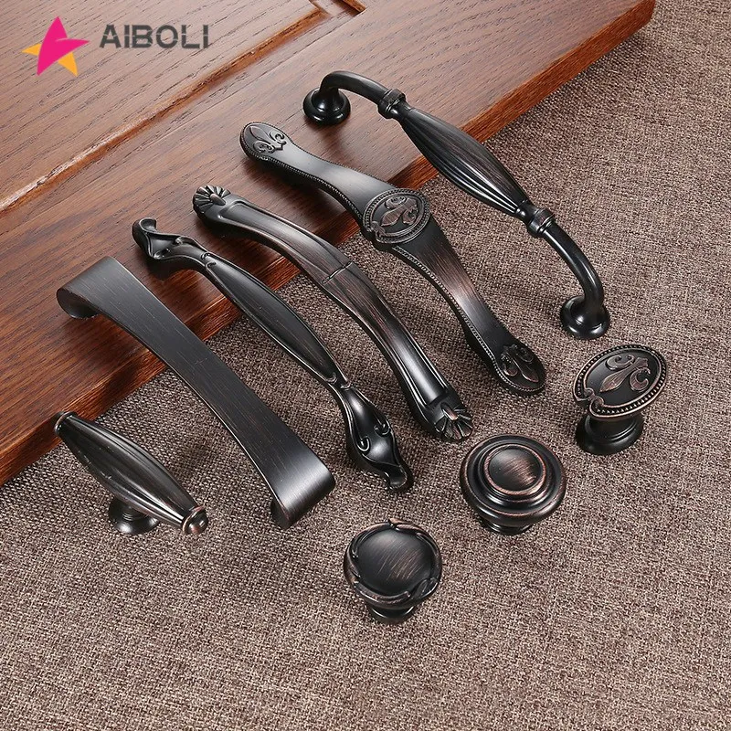 

AIBOLI metal balck Cabinet knobs and handles American cupboard handles for furniture kitchen handles