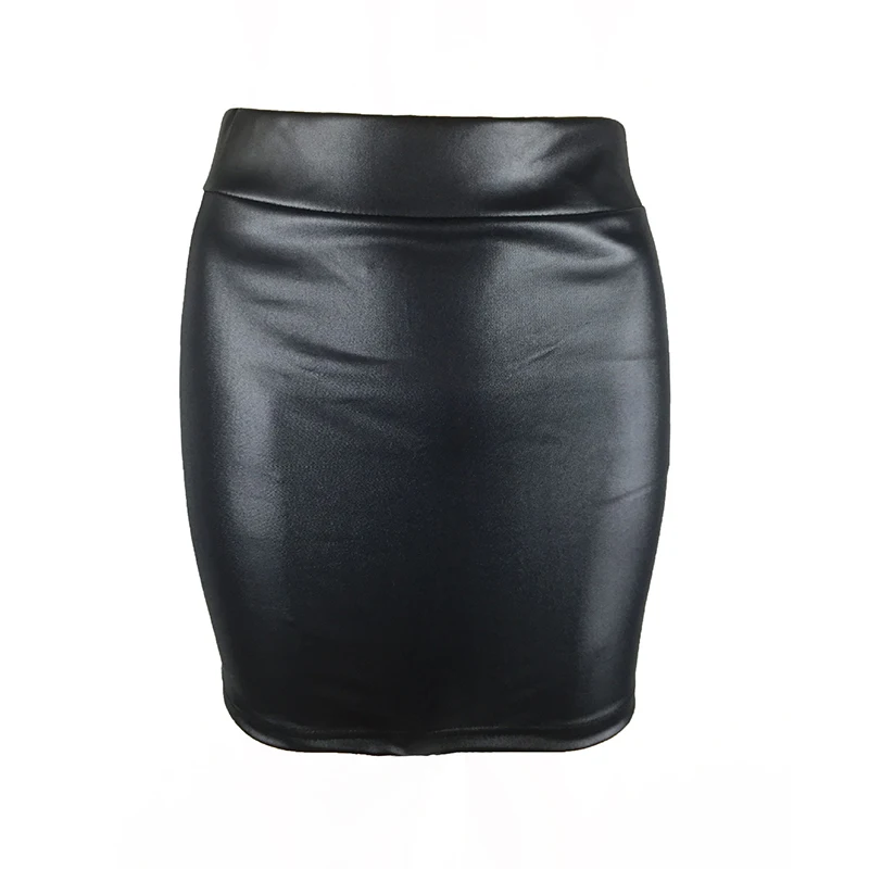

Black Leather Skirt Shiny Women Ladies High Waisted Pencil Short Elasticated Waist Bodycon