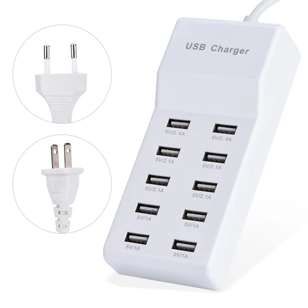 

VBESTLIFE USB Charging Desktop Quick Charge 5V/10A 10 Ports Fast Mobile Phone Charger Adapter EU US Plug For iPhone Samsung PC