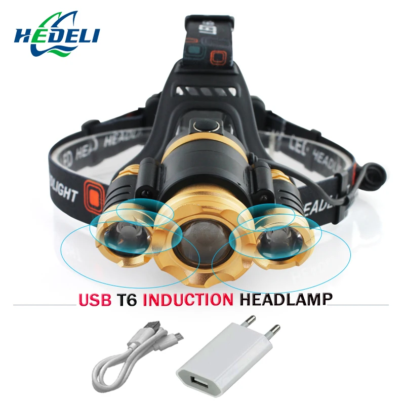 

IR Sensor Induction Zooms led head lamp cree XML t6 headlamp Micro USB Rechargeable Headlight head torch 18650 Lantern lights