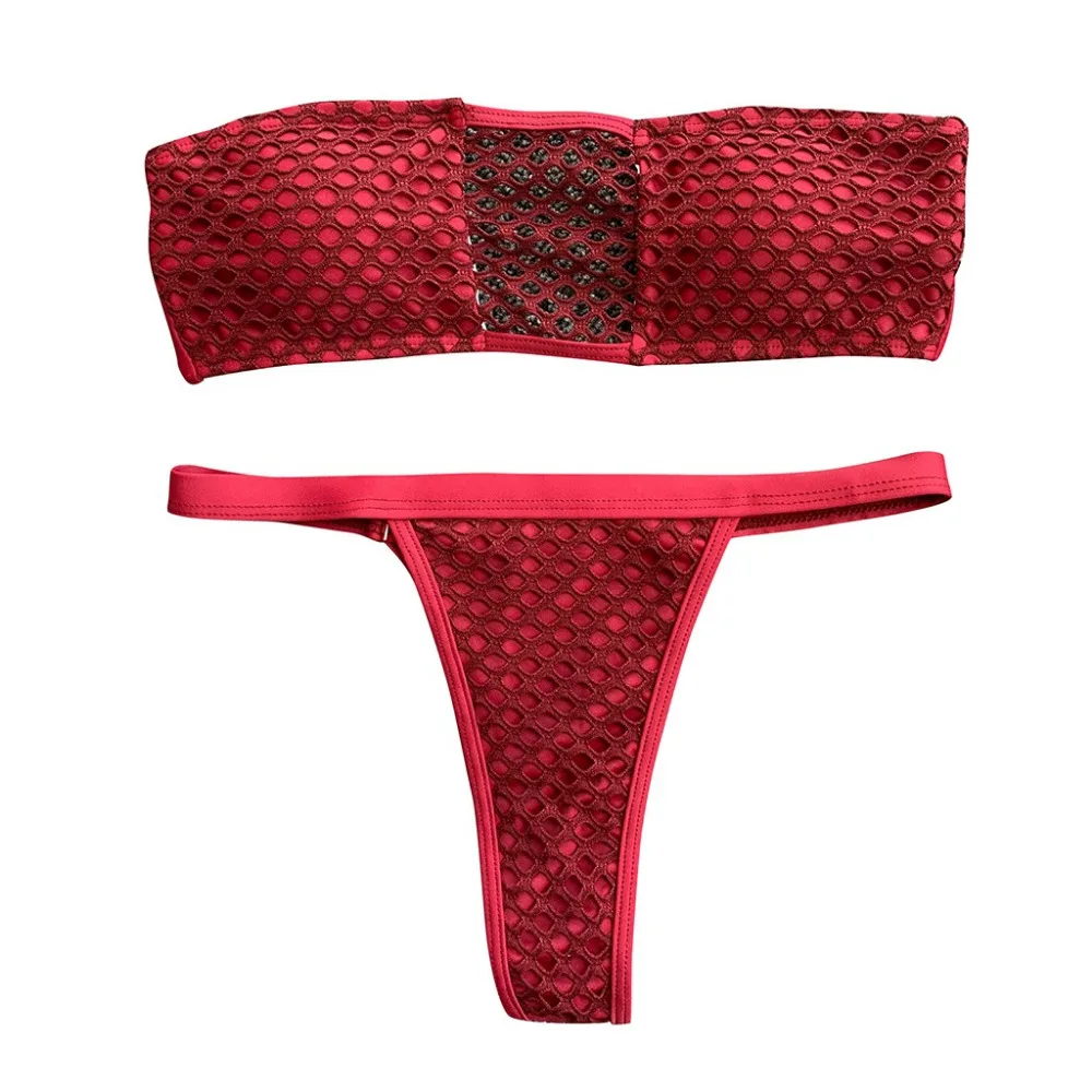 2019 bikinis sexy swimwear women solid color split women's bandage mesh swimsuit sexy beach bikini set swimsuit push up 40J19 (7)