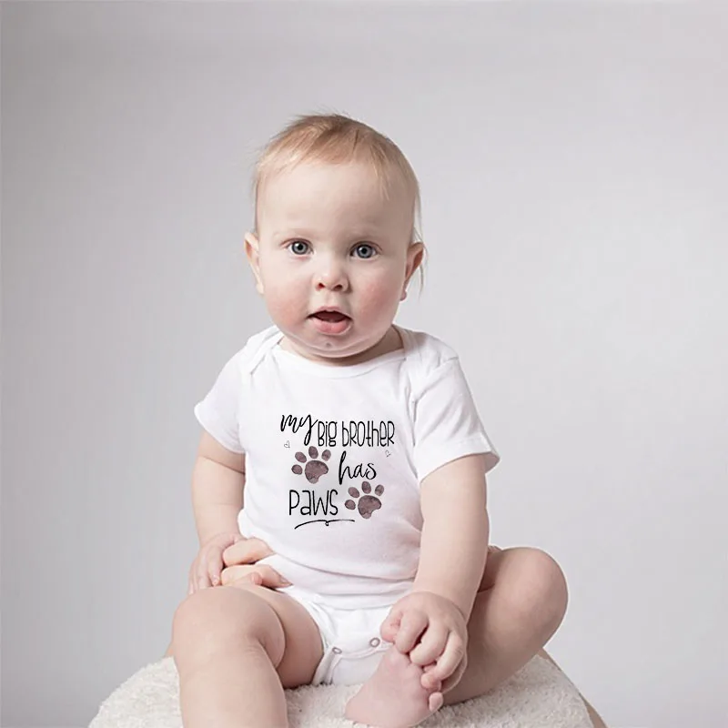 DERMSPE/комбинезон для новорожденных мальчиков и девочек с короткими рукавами и буквенным принтом «Мой большой братец» с лапами на возраст от 0 до 24 месяцев, летняя детская одежда