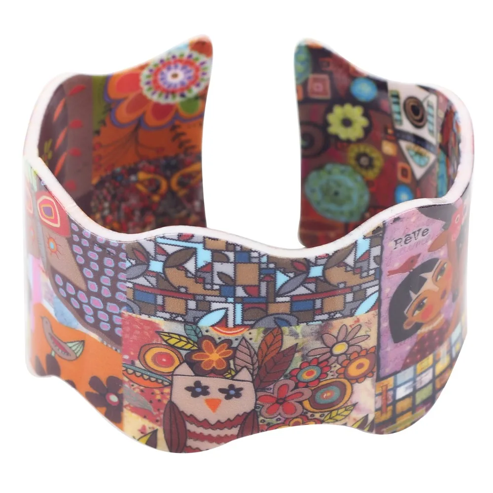 Bonsny Acrylic Cute Colorful Pattern Bangle News 2017 Fashion Jewelry Women Girl Spring SUmmer Decoration Bracelets AB060 | Украшения и