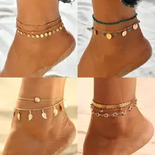 Многоярусный ножной браслет браслеты для женщин богемное золото с изображением сердца, листков ножные браслеты из бисера набор браслет на ногу летние пляжные украшения