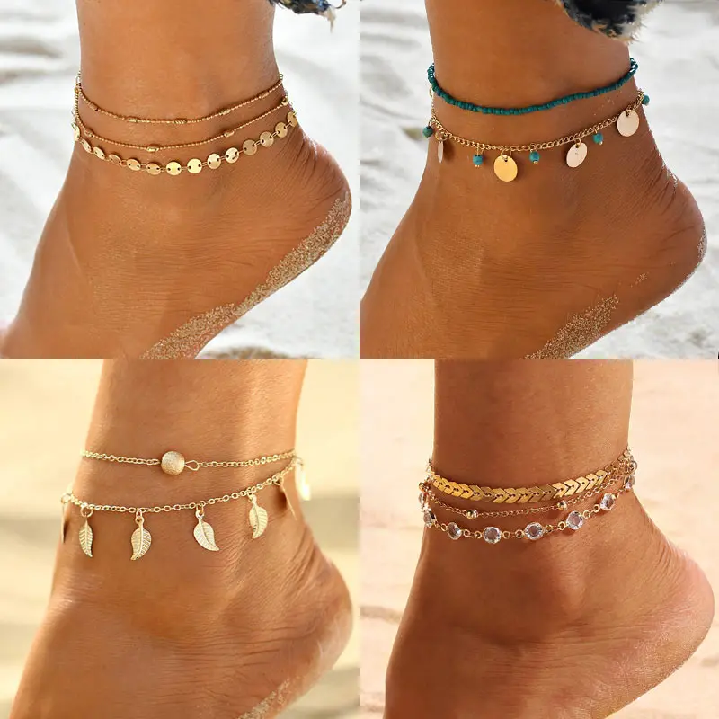2019 New Multilayer Anklet Bracelets For Women Bohemia Gold Heart Leaf Beads Anklets Set Bracelet On Leg Summer Beach Jewelry 2019 New Multilayer Anklet Bracelets For Women Bohemia Gold Heart Leaf Beads Anklets Set Bracelet On Leg Summer Beach Jewelry