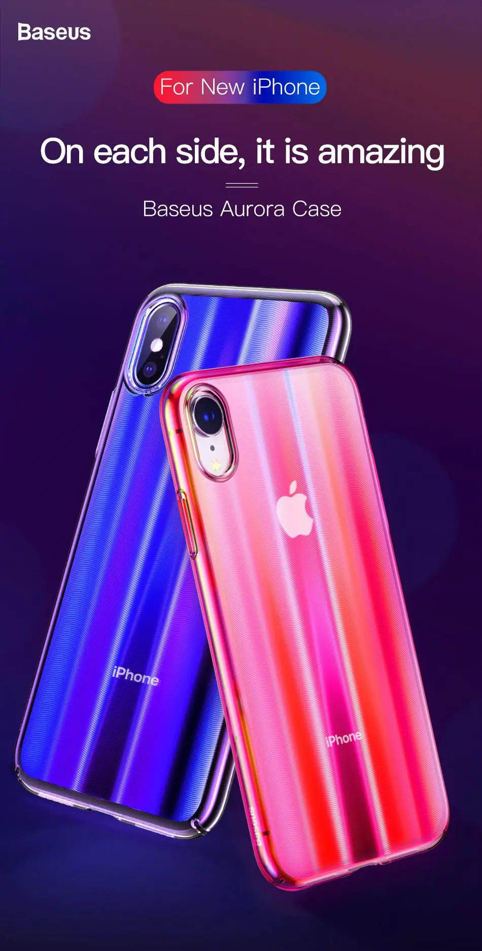 Роскошный чехол Baseus Aurora для iPhone Xs Max XR Xs, градиентный жесткий пластиковый защитный чехол из поликарбоната для iPhone, задняя крышка для телефона