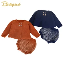 Новая одежда для маленьких девочек Хлопковый вязаный комплект, Детское пальто и шорты весенне-осенний комплект одежды для младенцев Одежда для маленьких мальчиков зимняя одежда
