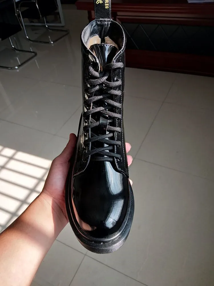 REETENE/зимняя обувь; женские Теплые повседневные ботинки на меху; женские модные ботильоны черного цвета; женские армейские ботинки на шнуровке; женская обувь