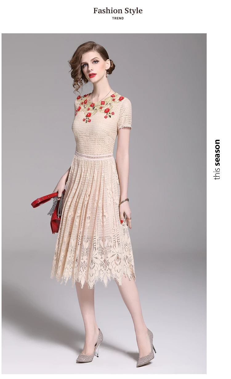 Waliicorners Luxury Short Sleeve Lace Summer Dress Women Beading Floral Hollow Out Party Dress Vintage Embroidery Elegant Dress 7 1554313113867_14098