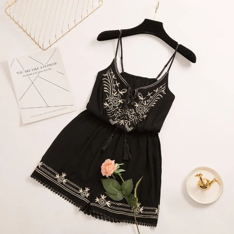 2019 سروال قصير صيفي للأطفال إمرأة بذلة التطريز قصيرة Playsuits العميق الخامس الرقبة حبال الإناث داخلية السراويل