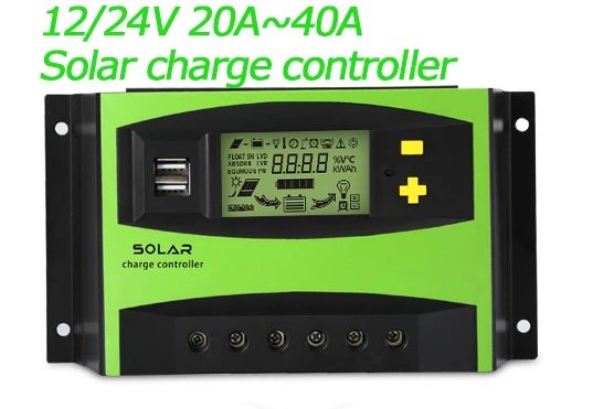 PWM 60A 50A 40A 30A 20A 12В/24В авто ЖК ШИМ Контроллер заряда с двумя USB 5V Выход Регулируемый