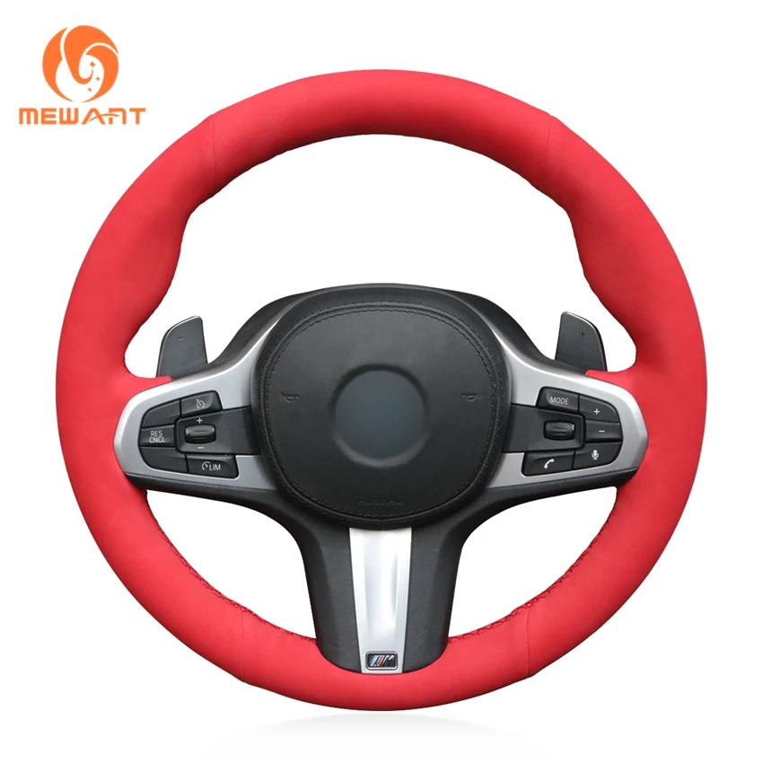 

MEWANT Red Suede Hand Sew Wrap Car Steering Wheel Cover for BMW M Sport G30 G31 G32 G20 G21 G14 G15 G16 X3 G01 X4 G02 Z4 G29