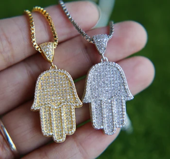 Hamsa Hand CZ Chain Necklace
