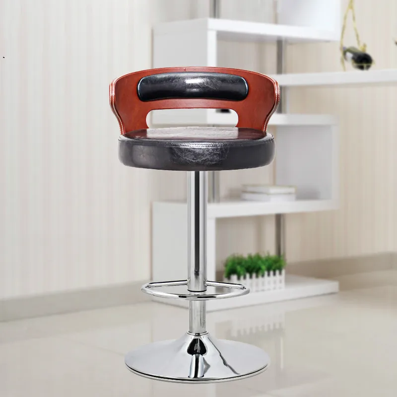 Simple Metal & Wooden Bar Chair Lifting Swivel Bar Stool with Footrest Natural Retro Design Adjustable Height Reception Chair Simple Metal & Wooden Bar Chair Lifting Swivel Bar Stool with Footrest Natural Retro Design Adjustable Height Reception Chair